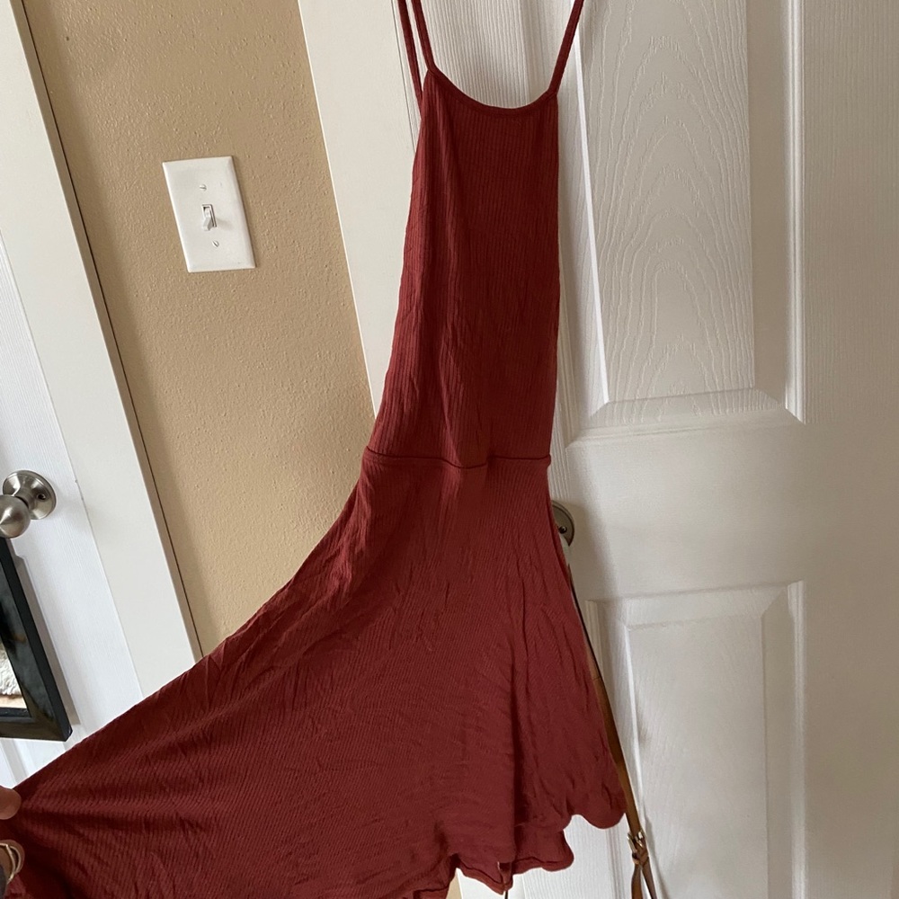 rust halter dress